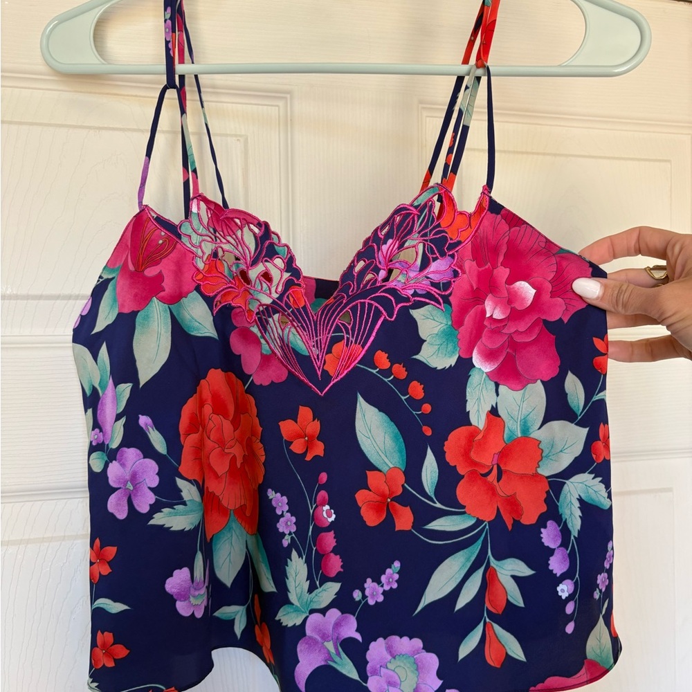 Vintage Victoria's Secret Navy Floral Cami with Pink Trim